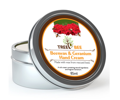 TreeBee 85ml Handcrafted Geranium Beeswax Cream, Natural Hand Moisturiser, Organic Lavender Lotion, UK Made, Handcrafted Gift