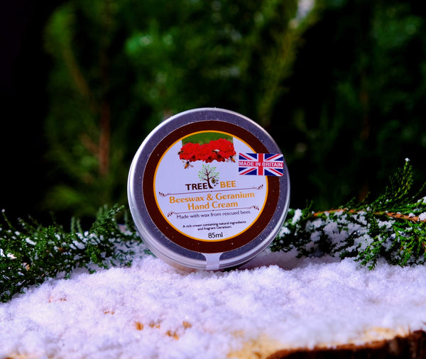 TreeBee 85ml Handcrafted Geranium Beeswax Cream, Natural Hand Moisturiser, Organic Lavender Lotion, UK Made, Handcrafted Gift